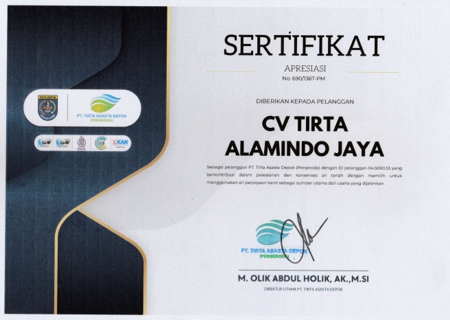Sertifikat Apresiasi PDAM Depok